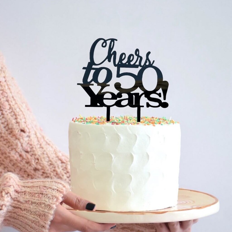 Acrylic Black 'Cheers to 50 Years!' Cake Topper