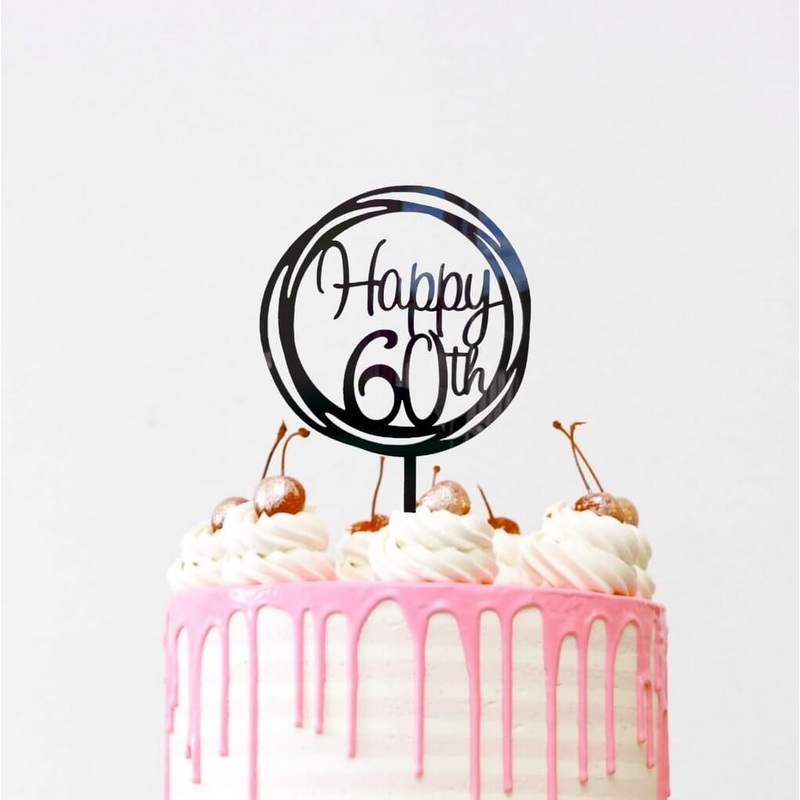 Acrylic Black Geometric 'Happy 60th' Cake Topper