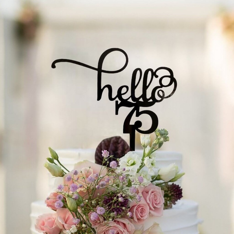 Acrylic Black 'Hello 75' Cake Topper