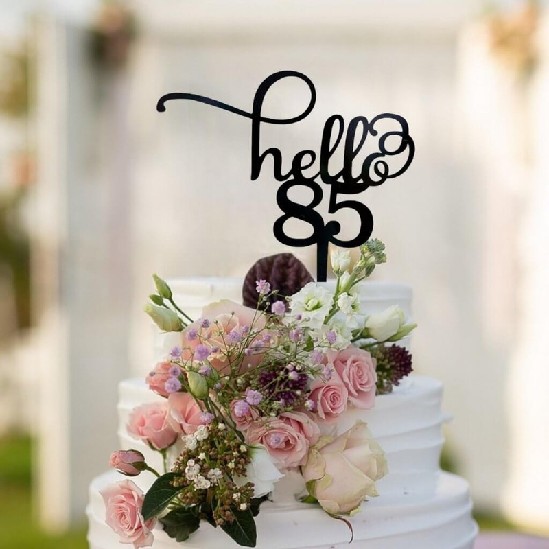 Acrylic Black 'Hello 85' Cake Topper