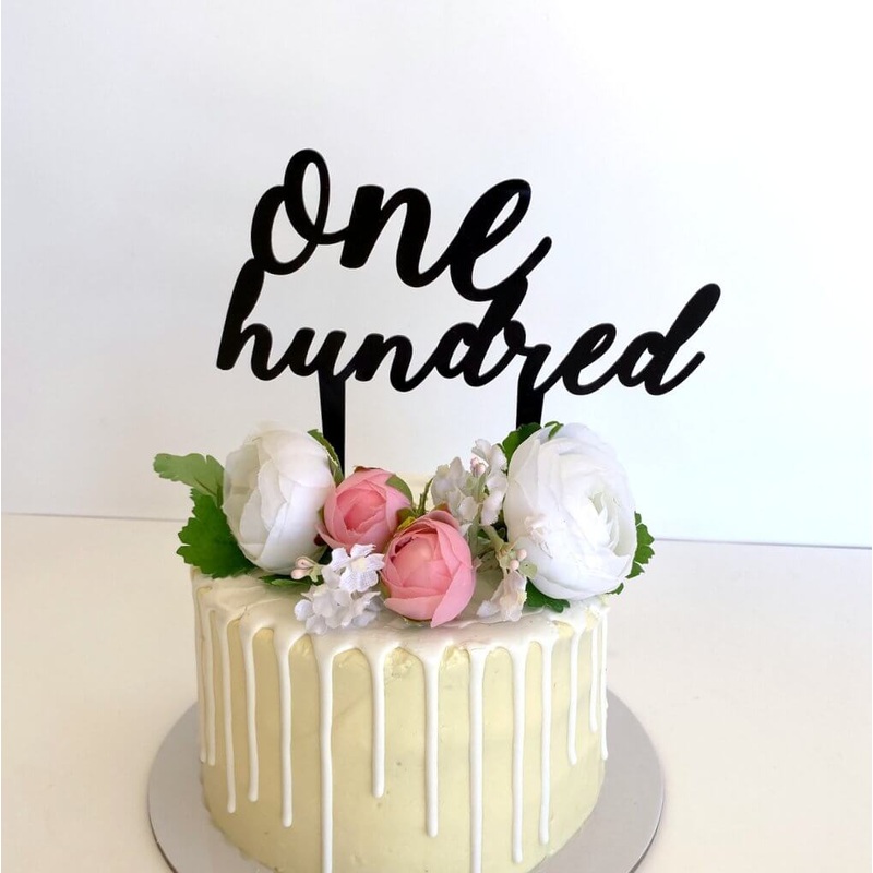 Acrylic Black 'one hundred' Birthday Cake Topper