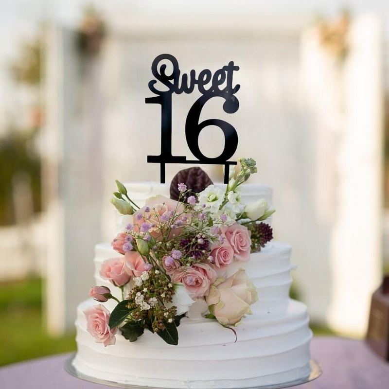 Acrylic Black 'Sweet 16' Birthday Cake Topper