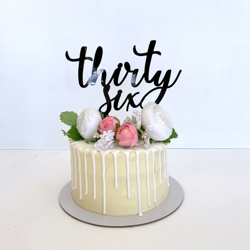 Acrylic Black 'thirty six' 36th Birthday Cake Topper