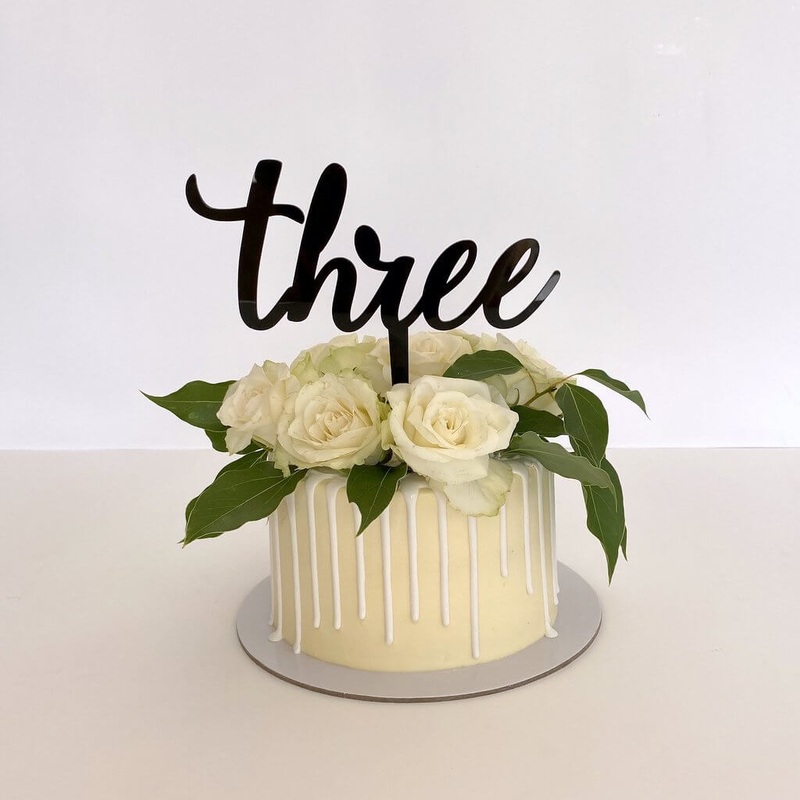 Acrylic Black 'Three' 3rd Birthday Cake Topper