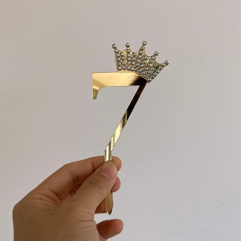 Acrylic Gold Age 7 Rhinestone Crown Cupcake Topper