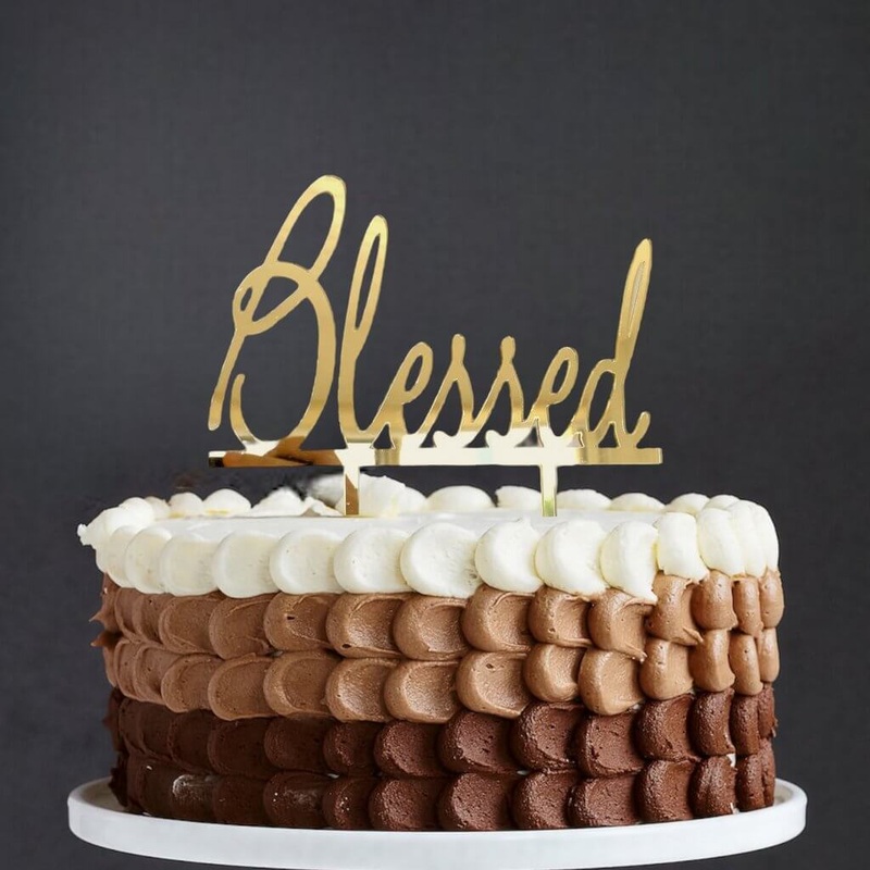 Acrylic Gold 'Blessed' Christening Cake Topper