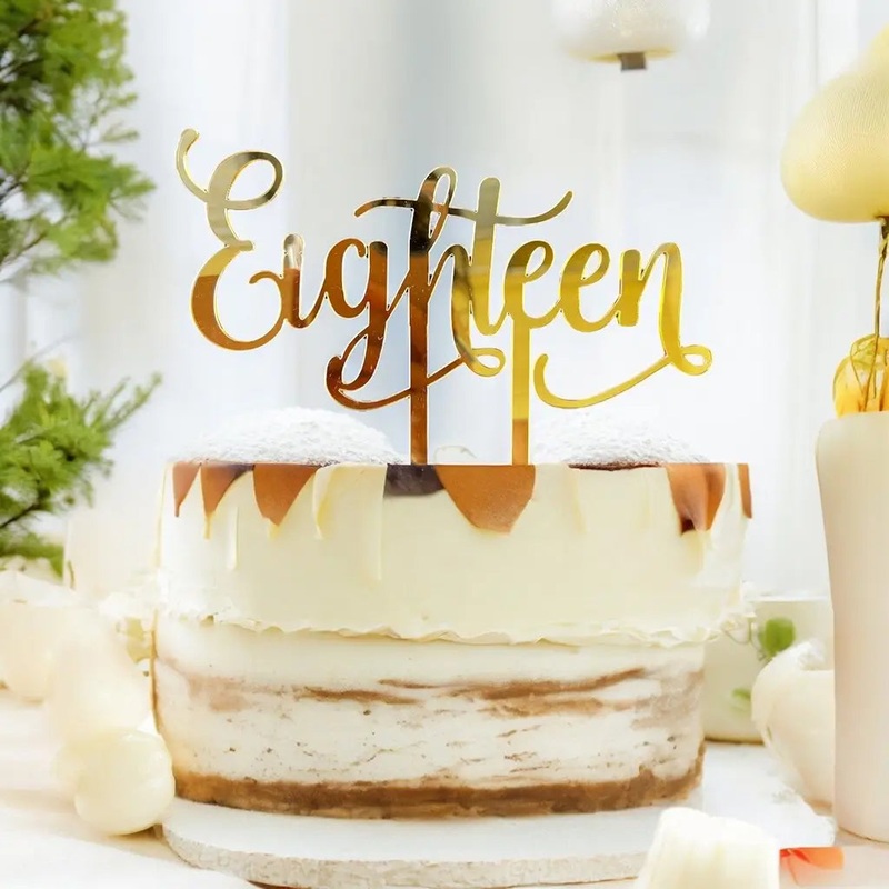 Acrylic Gold 'Eighteen' Birthday Cake Topper