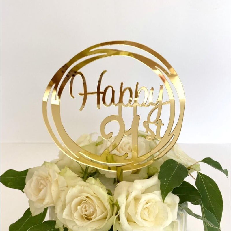 Acrylic Gold Geometric 'Happy 21st' Cake Topper