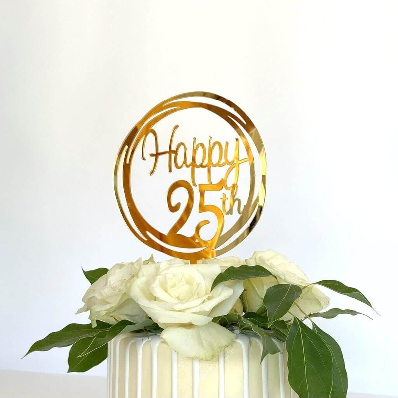 Acrylic Gold Geometric 'Happy 25th' Cake Topper
