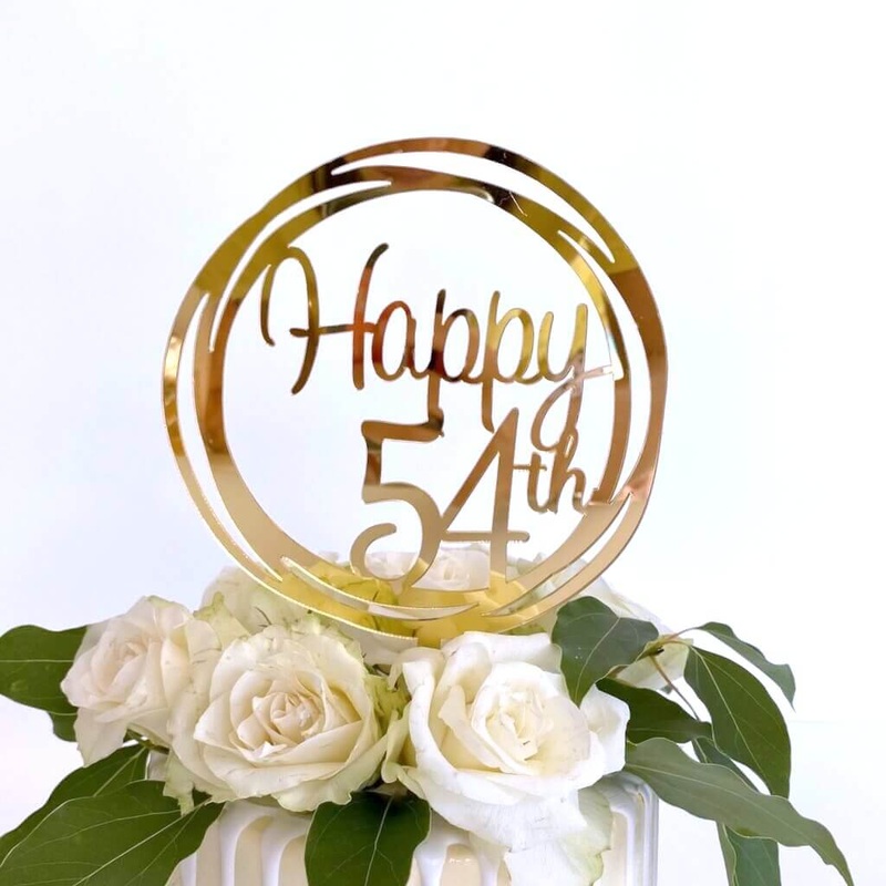 Acrylic Gold Geometric 'Happy 54th' Cake Topper