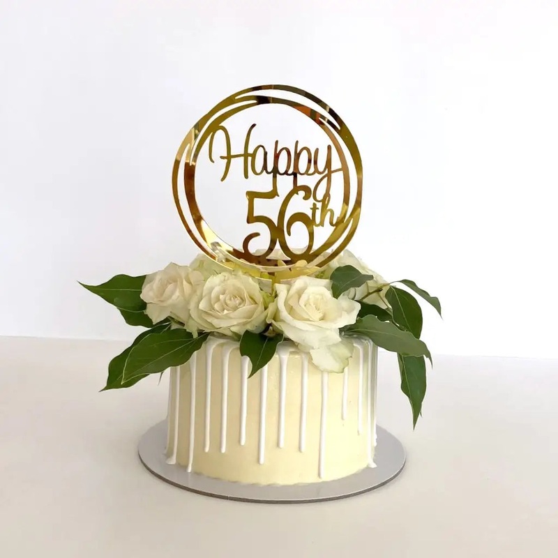 Acrylic Gold Geometric 'Happy 56th' Cake Topper