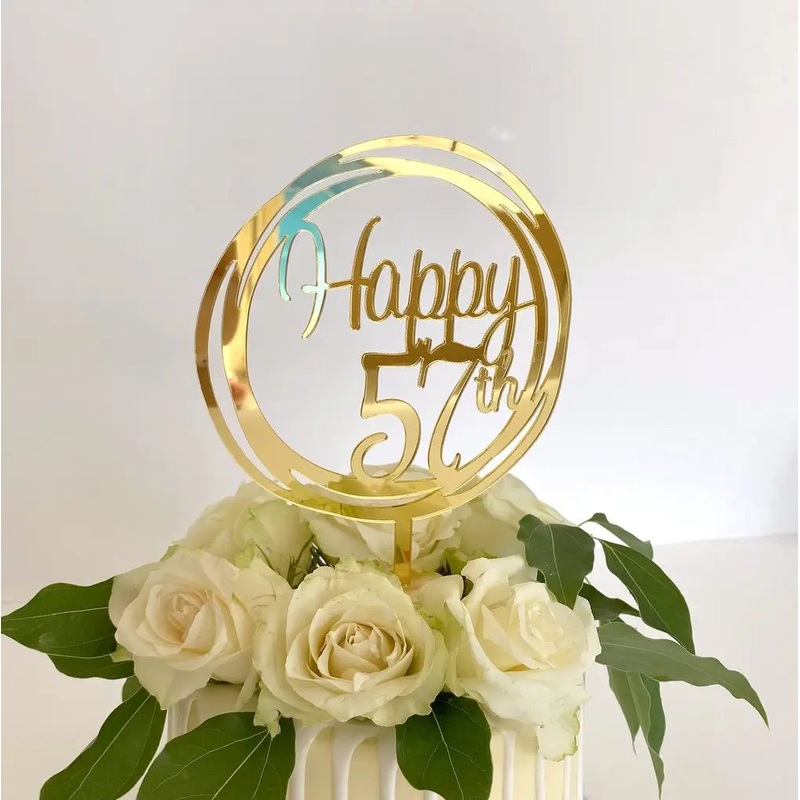 Acrylic Gold Geometric 'Happy 57th' Cake Topper