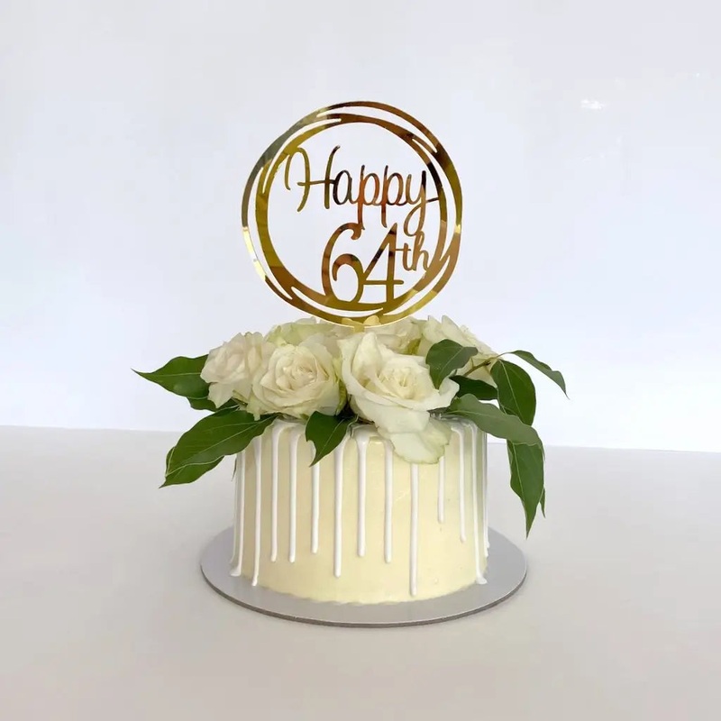 Acrylic Gold Geometric 'Happy 64th' Cake Topper
