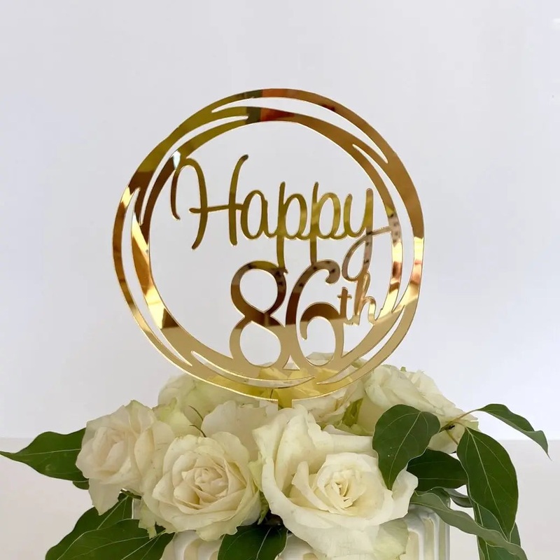 Acrylic Gold Geometric 'Happy 86th' Cake Topper