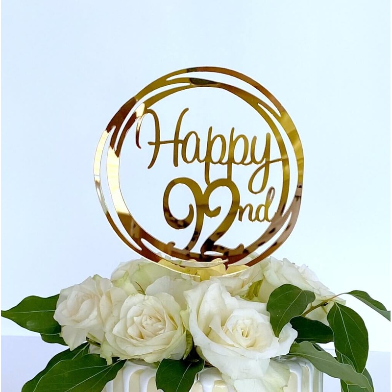 Acrylic Gold 'Happy 92nd' Geometric Cake Topper