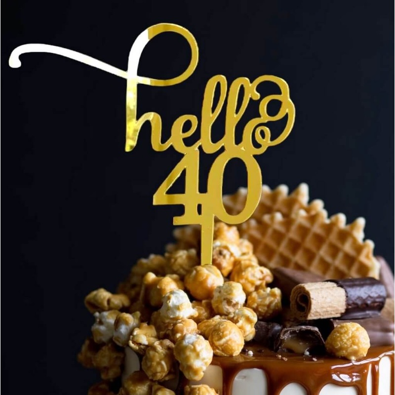 Acrylic Gold 'Hello 40' Birthday Cake Topper