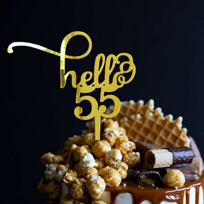 Acrylic Gold 'Hello 55' Birthday Cake Topper