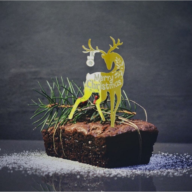 Acrylic Gold Merry Christmas Reindeer Cake Topper