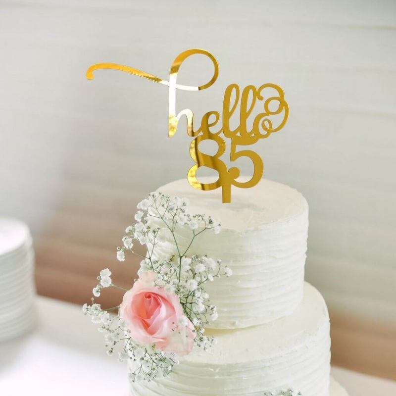 Acrylic Gold Mirror 'Hello 85' Cake Topper