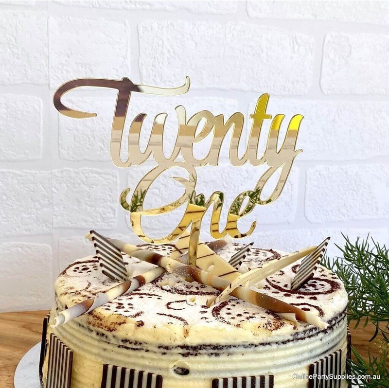 Acrylic Gold Mirror 'Twenty One' Cake Topper