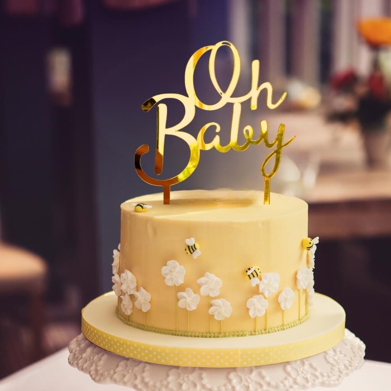 Acrylic Gold 'Oh Baby' Script Cake Topper