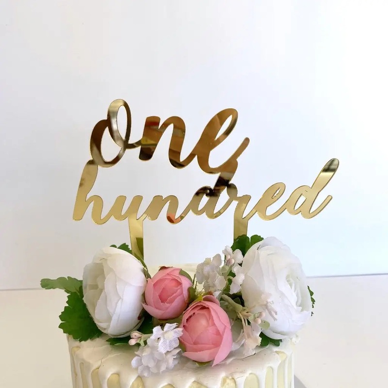 Acrylic Gold 'one hundred' Birthday Cake Topper