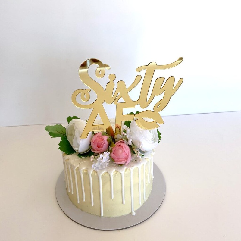 Acrylic Gold sixty AF Birthday Cake Topper