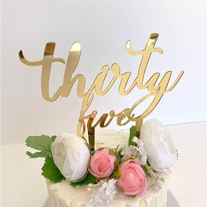 Acrylic Gold 'thirty five' 35th Birthday Cake Topper
