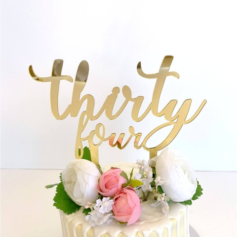 Acrylic Gold 'thirty four' Birthday Cake Topper