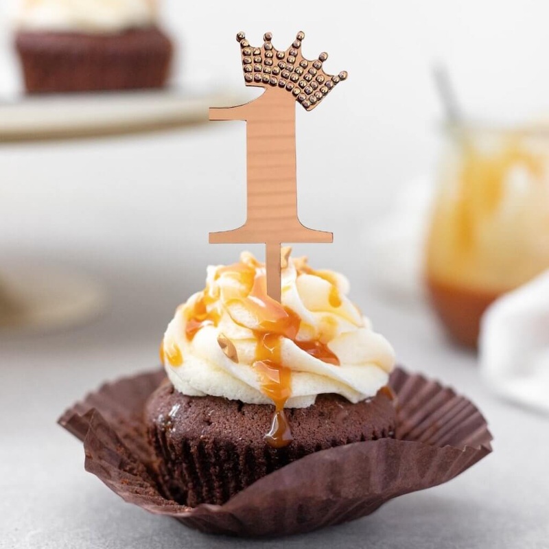 Acrylic Rose Gold Age 1 Rhinestone Crown Cupcake Topper