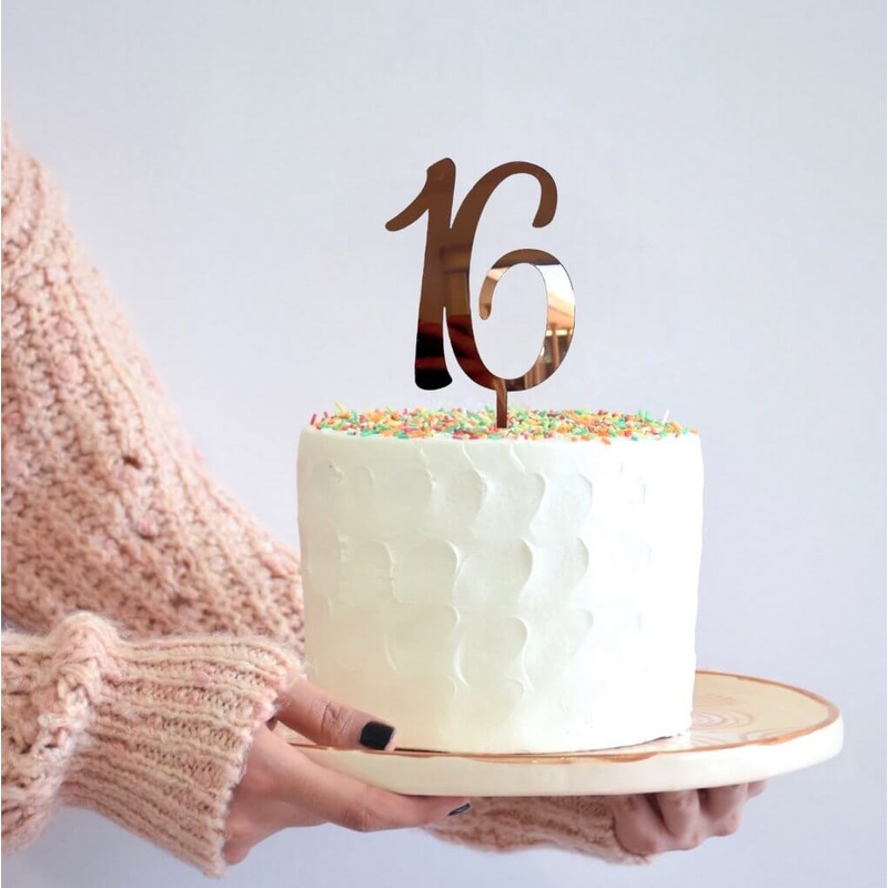 Acrylic Rose Gold Age 16 Cake Topper