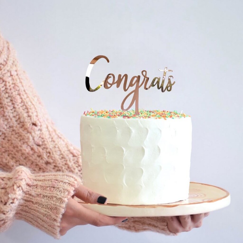 Acrylic Rose Gold 'Congrats' Cake Topper