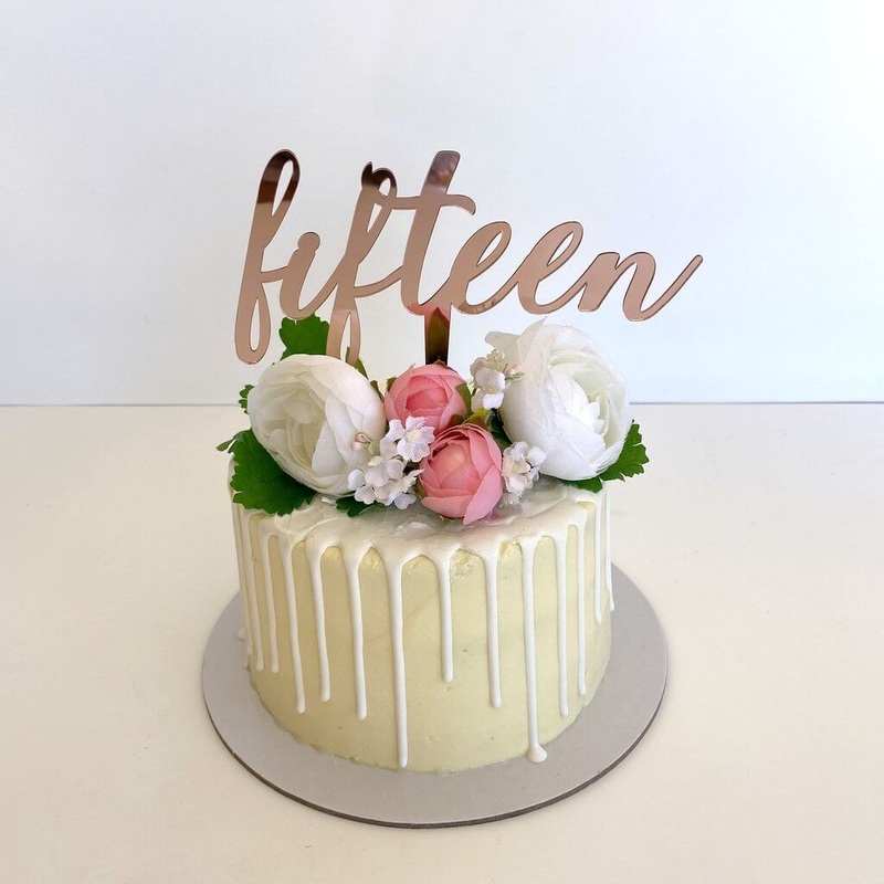 Acrylic Rose Gold 'fifteen' Birthday Cake Topper