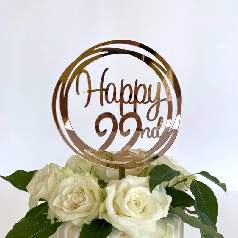 Acrylic Rose Gold Geometric 'Happy 22nd' Cake Topper