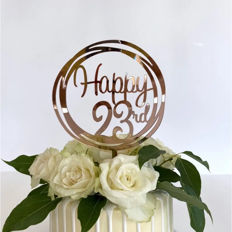 Acrylic Rose Gold Geometric 'Happy 23rd' Cake Topper