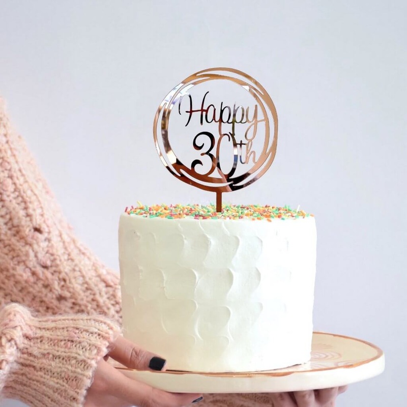 Acrylic Rose Gold Geometric 'Happy 30th' Cake Topper