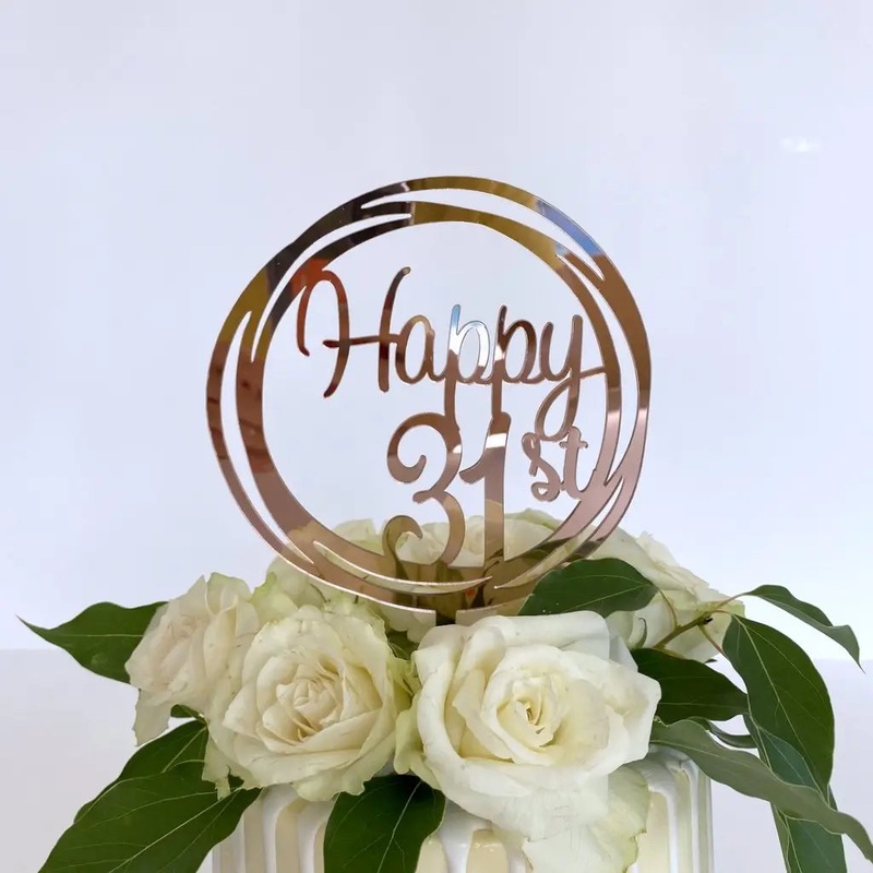 Acrylic Rose Gold Geometric 'Happy 31st' Cake Topper