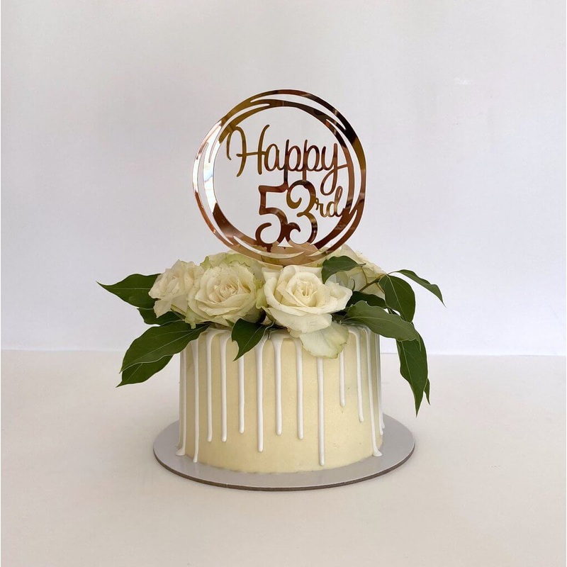 Acrylic Rose Gold Geometric 'Happy 53rd' Cake Topper
