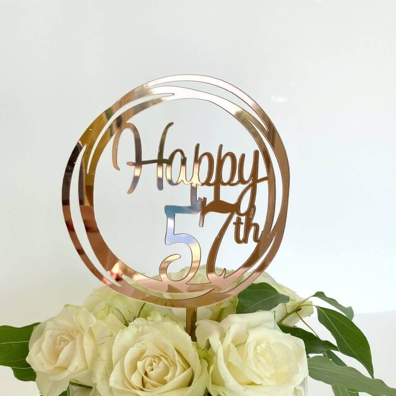 Acrylic Rose Gold Geometric 'Happy 57th' Cake Topper