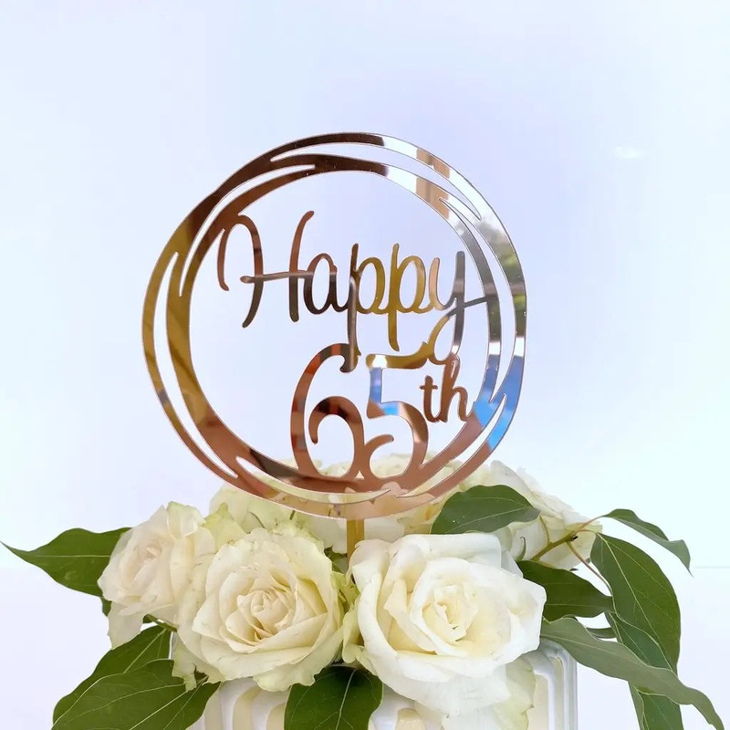 Acrylic Rose Gold Geometric 'Happy 65th' Cake Topper