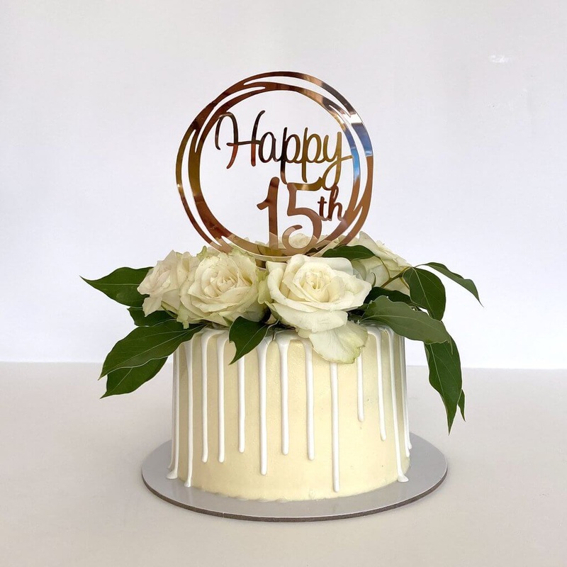 Acrylic Rose Gold 'Happy 15th' Birthday Cake Topper