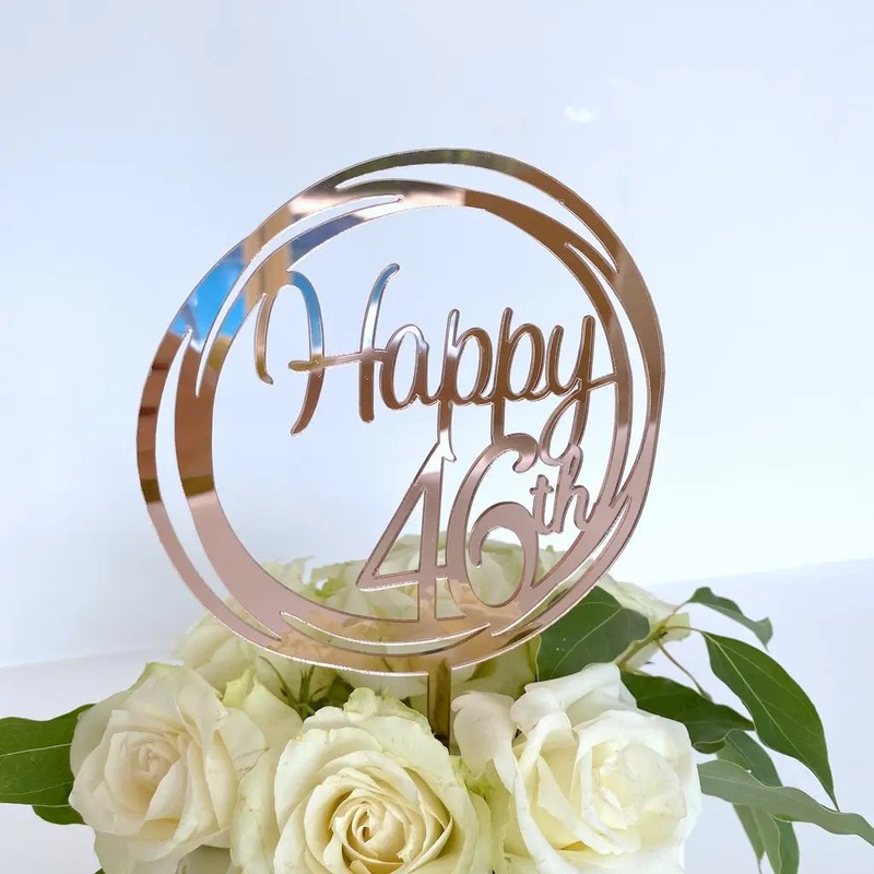 Acrylic Rose Gold 'Happy 46th' Birthday Cake Topper