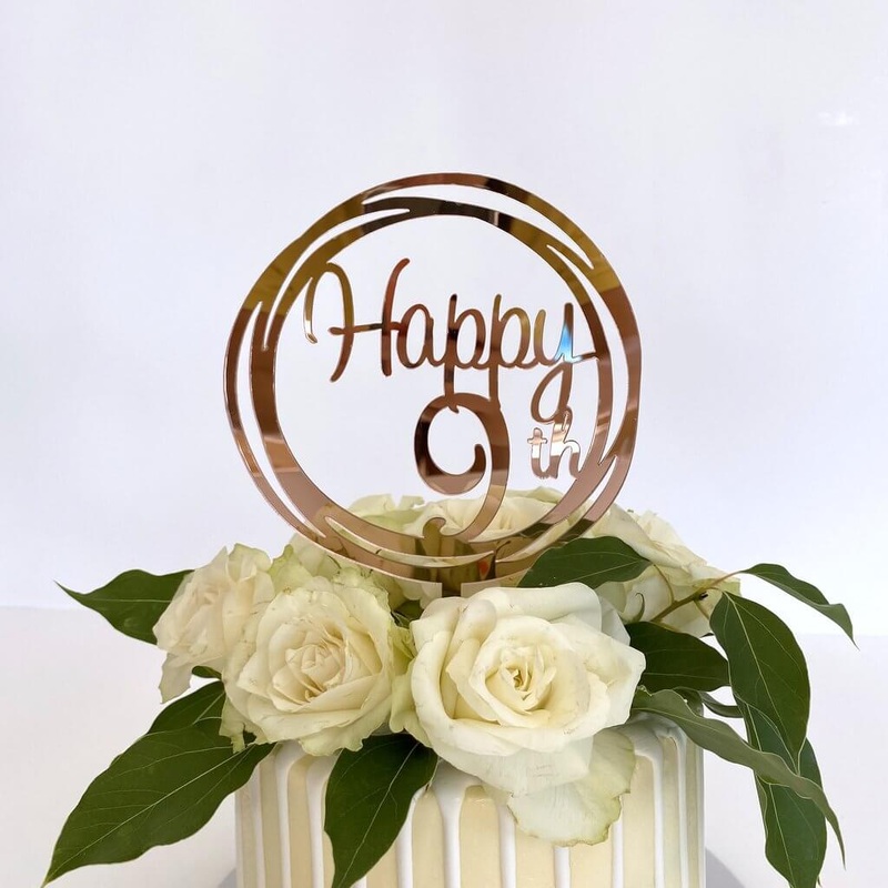 Acrylic Rose Gold 'Happy 9th' Birthday Cake Topper