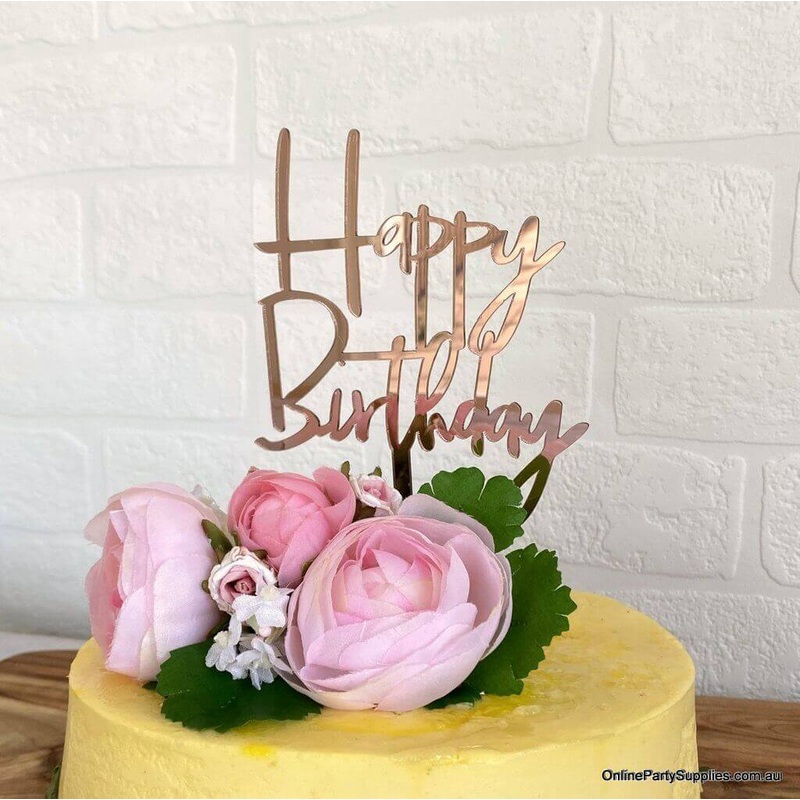 Acrylic Rose Gold 'Happy Birthday' Modern Cake Topper