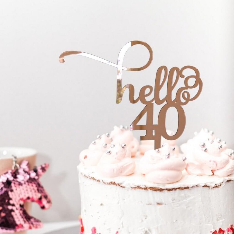 Acrylic Rose Gold 'Hello 40' Birthday Cake Topper