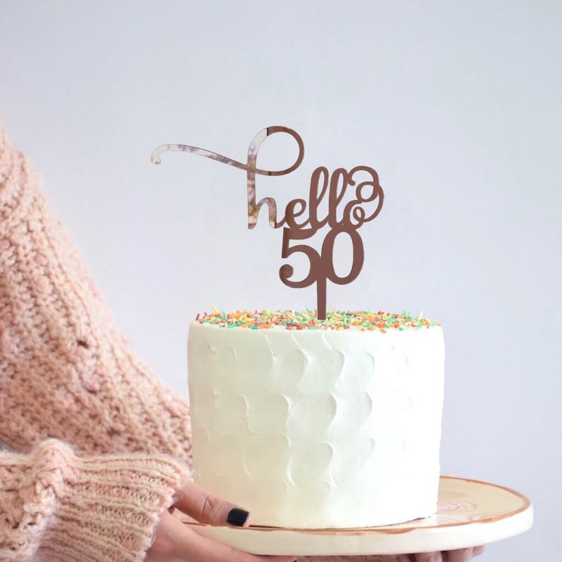 Acrylic Rose Gold 'Hello 50' Birthday Cake Topper