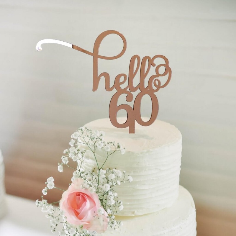 Acrylic Rose Gold 'Hello 60' Cake Topper