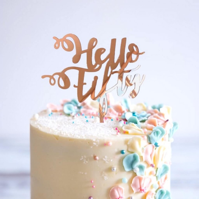 Acrylic Rose Gold 'Hello Fifty' Cake Topper