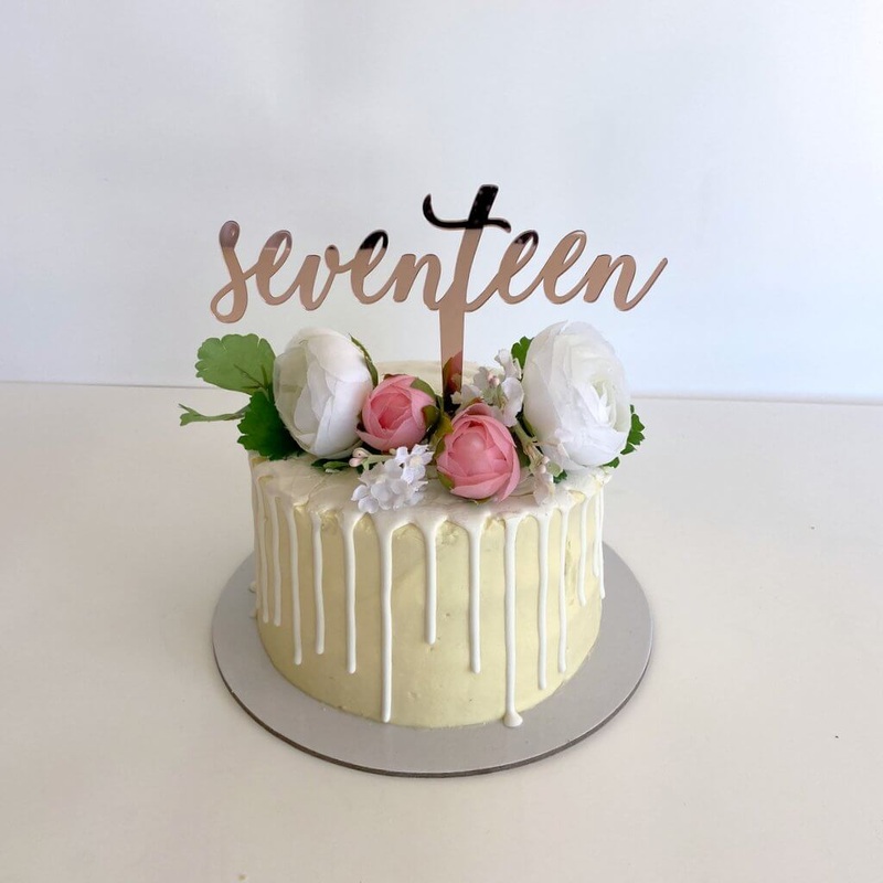 Acrylic Rose Gold "seventeen" Birthday Cake Topper