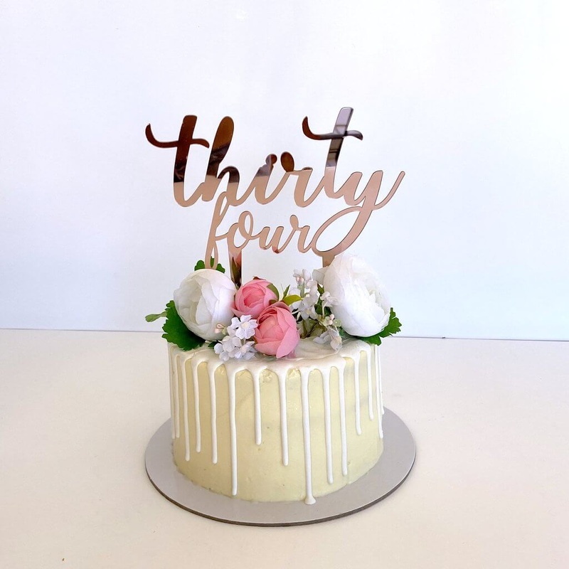 Acrylic Rose Gold 'thirty four' Birthday Cake Topper
